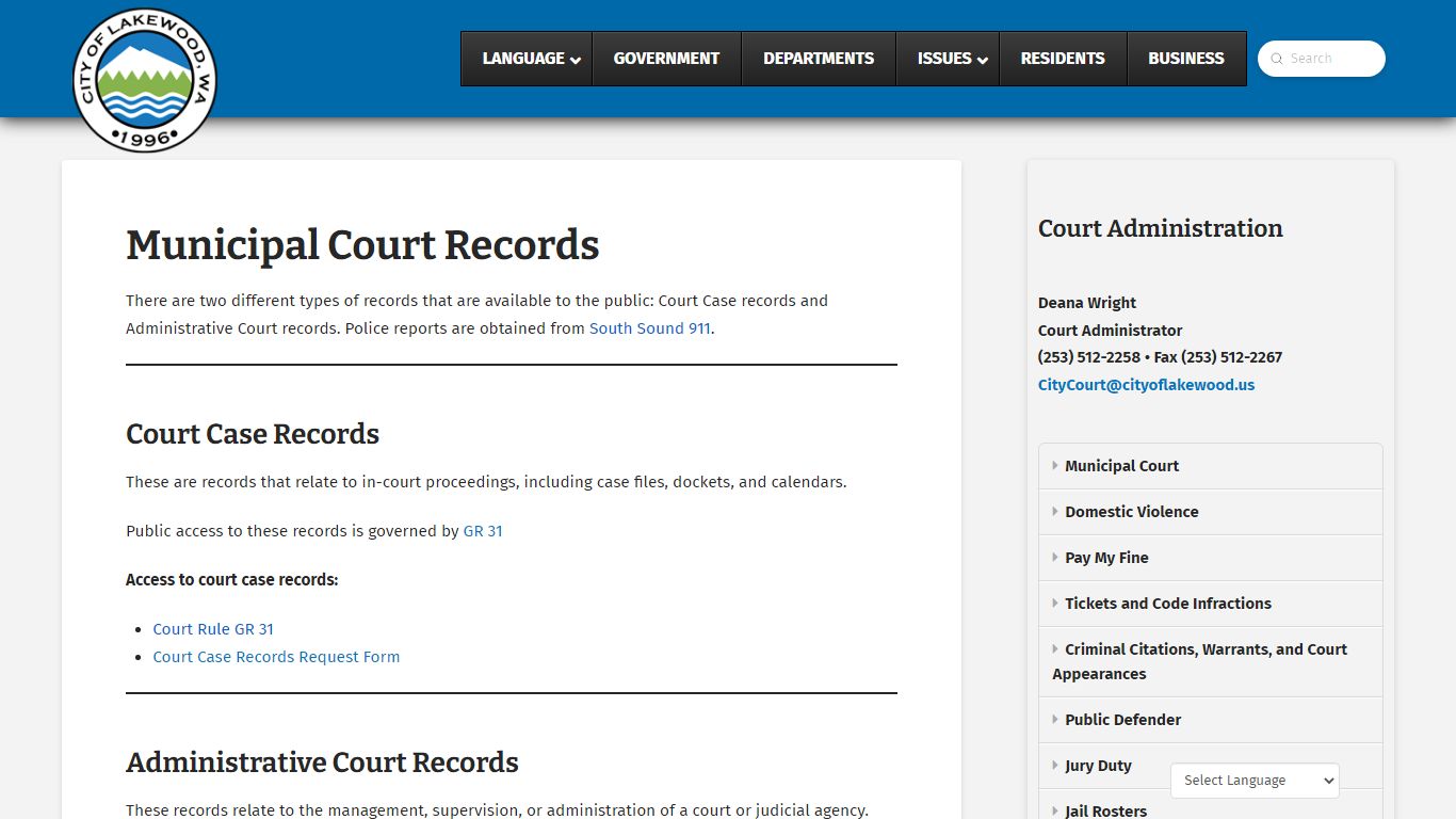 Records: Municipal Court - City of Lakewood