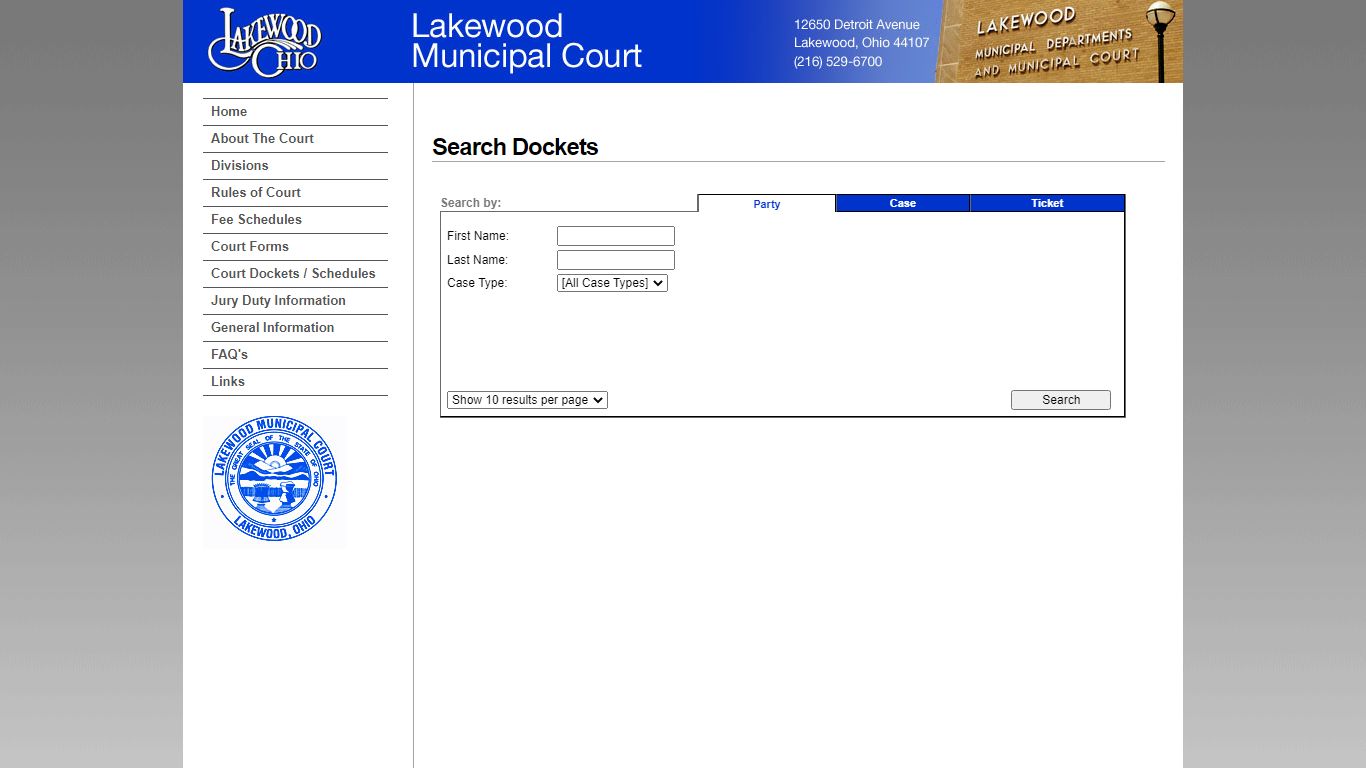 Lakewood Municipal Court - Search Dockets