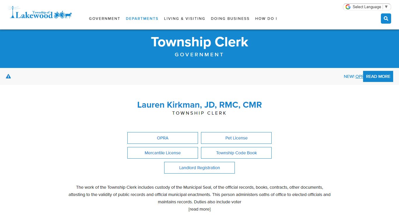 Township Clerk : Township of Lakewood